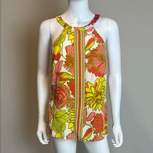 Trina Turk Vibrant Floral Halter Top - Pink, Yellow, Green